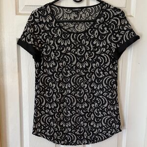 Express Black and Gray Lace Short Sleeve Top
